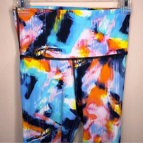 Small Dana Lou Fit Colorful Leggings Athletic Activewear Neon Blue Yellow Active - Picture 3 of 11